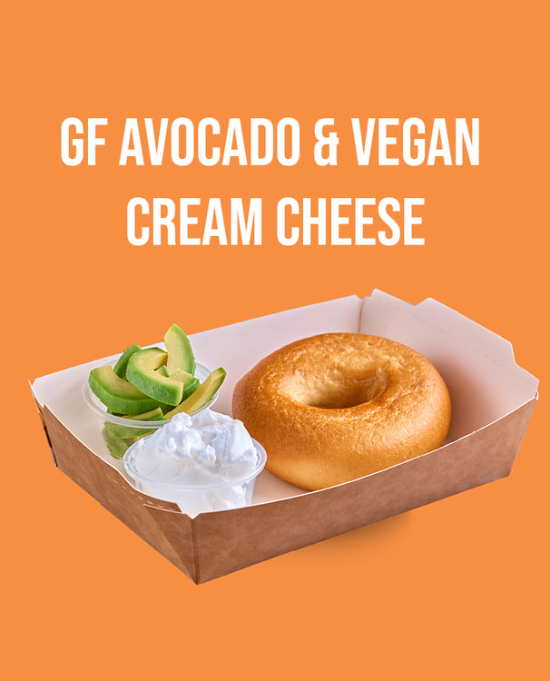 GLUTEN FREE BAGEL BOX WITH AVOCADO & VEGAN CREAM CHEESE